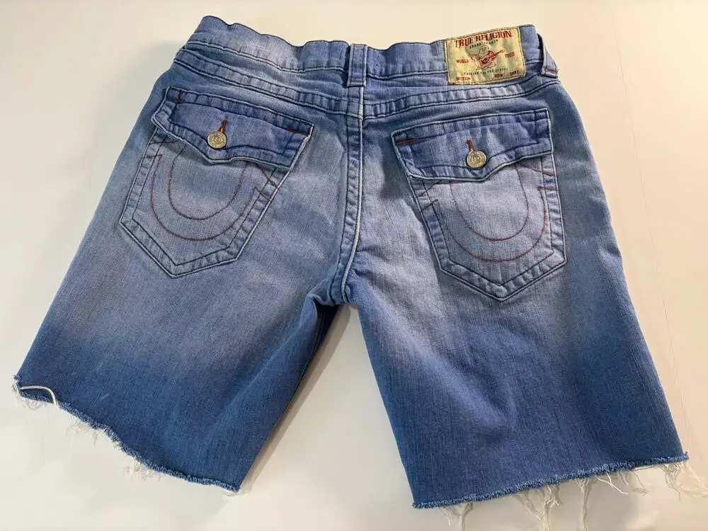 True Religion Ricky Relaxed Straight Cutoff Denim Shorts Size 34